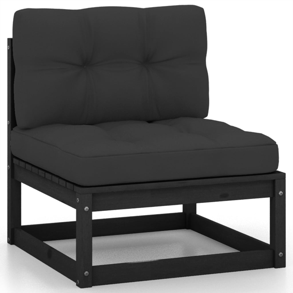10-tlg. Garten-Lounge-Set mit Kissen Schwarz Kiefer Massivholz
